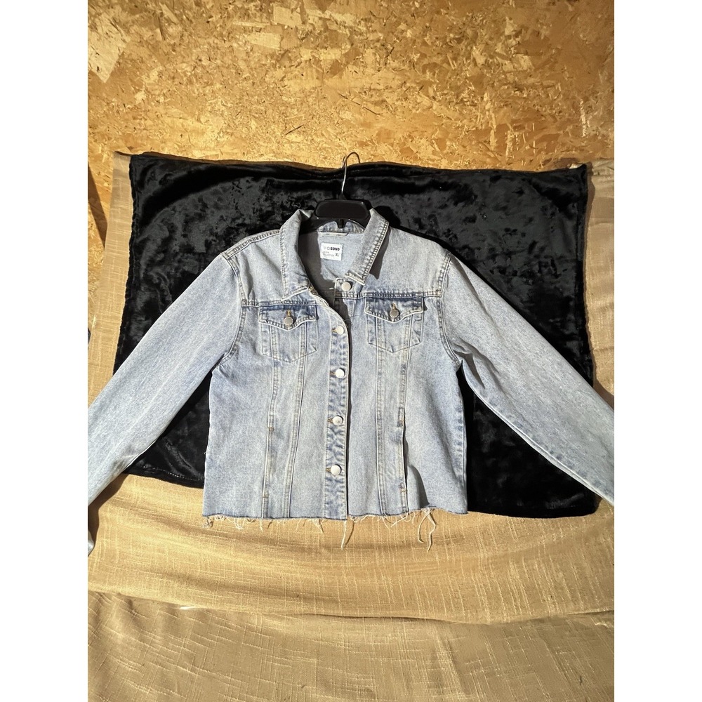 Ci Sono Acid Wash Cropped Denim Jacket Light Blue Distressed Frayed XL - Picture 2 of 11